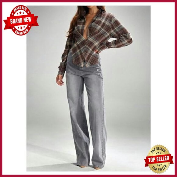 Soft Plaid Button Down Blouse Long Sleeve Loose Fit Casual Top - Picture 6 of 6